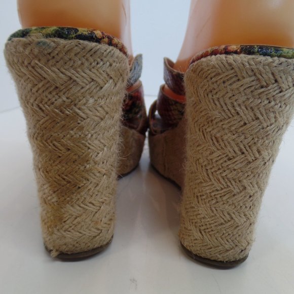 MIA "Rasinette" 4.5" Jute Wedge Animal Print Criss Cross Open Toe Sandals Sz 9 - Picture 4 of 11